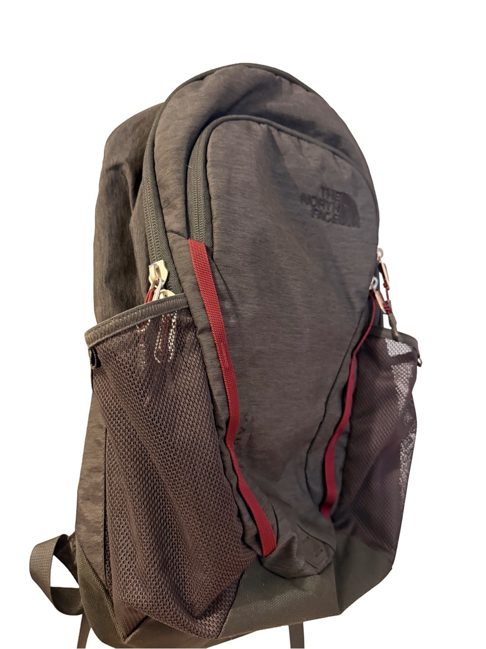 The North Face Vault Backpack Grey Heather/Cardinal Red Daypack - Picture 2 of 8